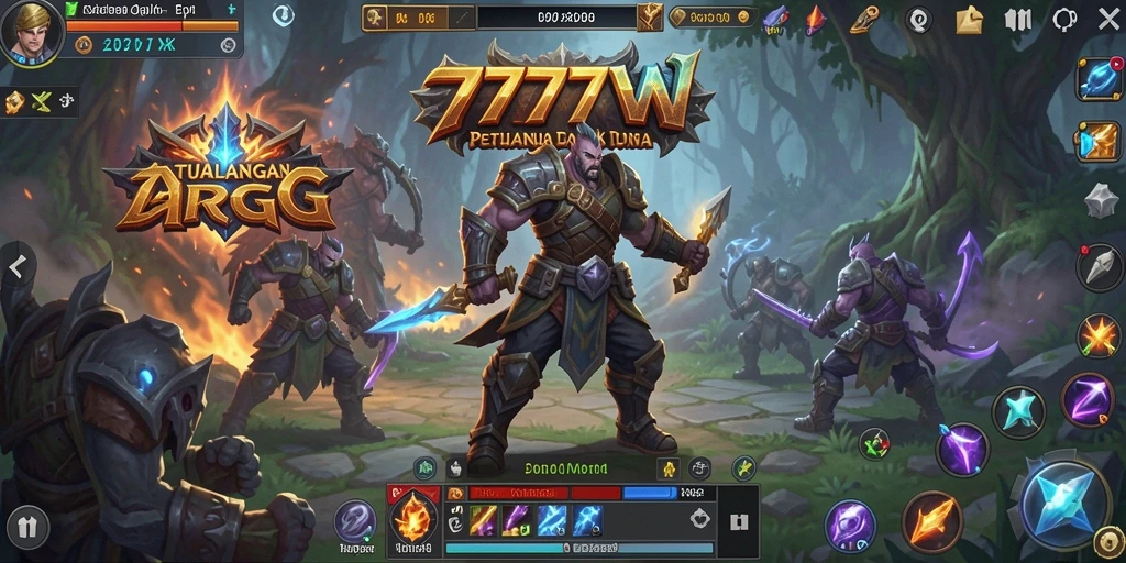 Tampilan gameplay memukau dalam 7777W, menunjukkan pertarungan epik.