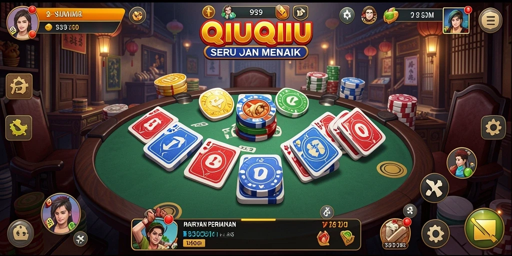 Screenshot utama menunjukkan aksi seru dalam permainan QiuQiu.