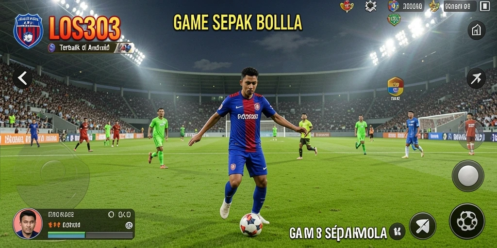 Screenshot gameplay menunjukkan aksi intens dalam pertandingan sepak bola.