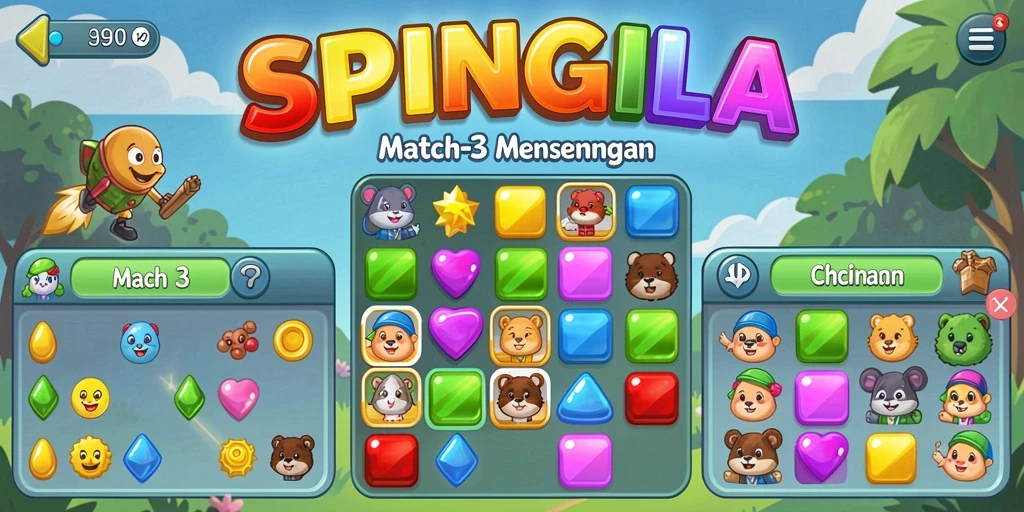Screenshot gameplay SPINGILA menampilkan aksi match-3 yang seru.